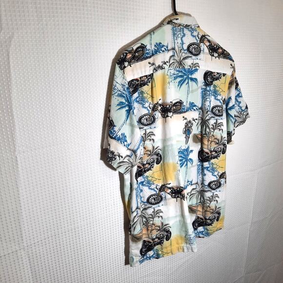 Newport Blue M Shirt Men's Hawaiian Motorcycle Palm Tree Cotton Rayon Aloha - Picture 7 of 7